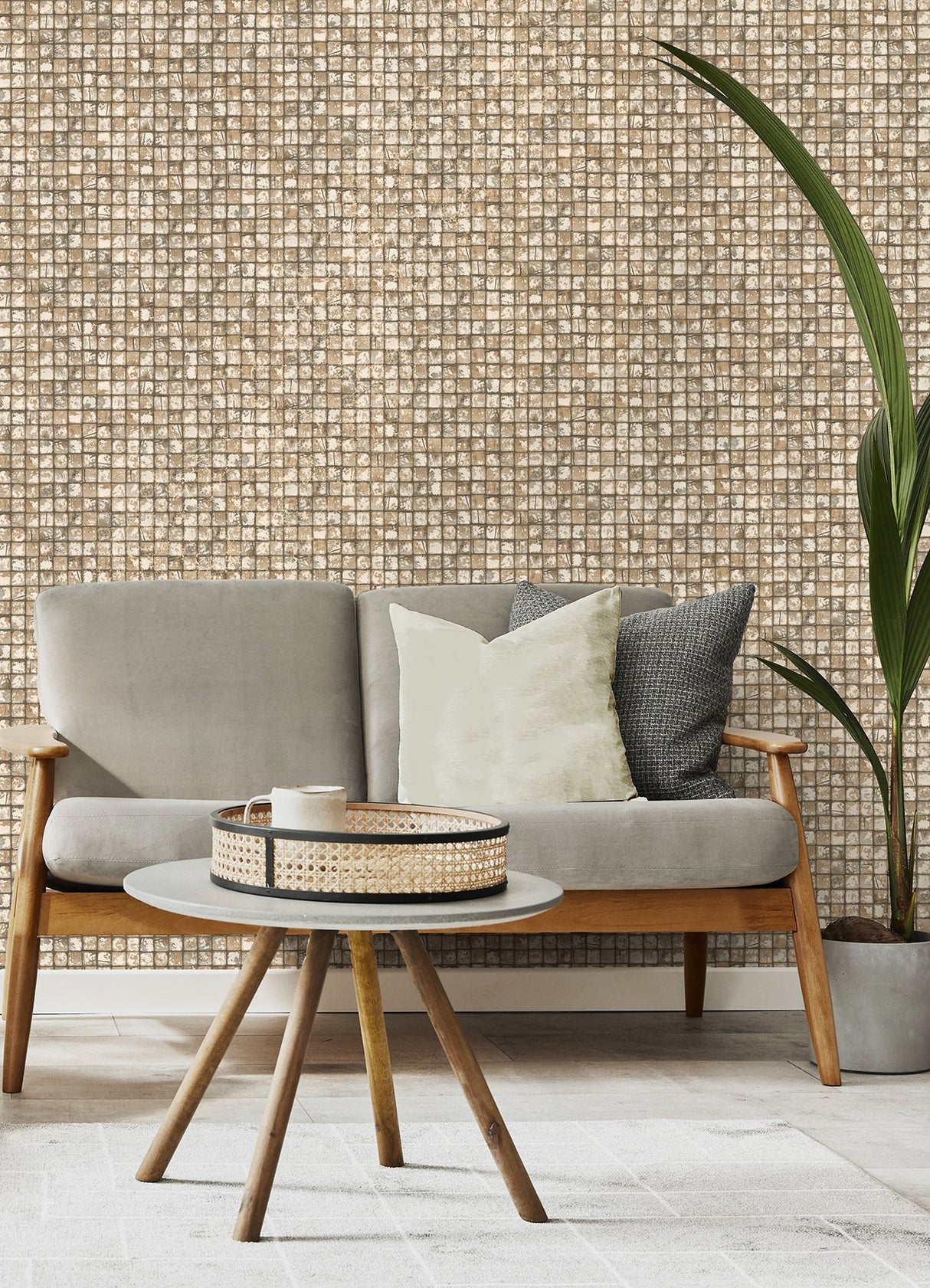 Kingsley Neutral Tiled Wallpaper with Metallic Textured Geometric Tile Motif - Advantage 4125-26757