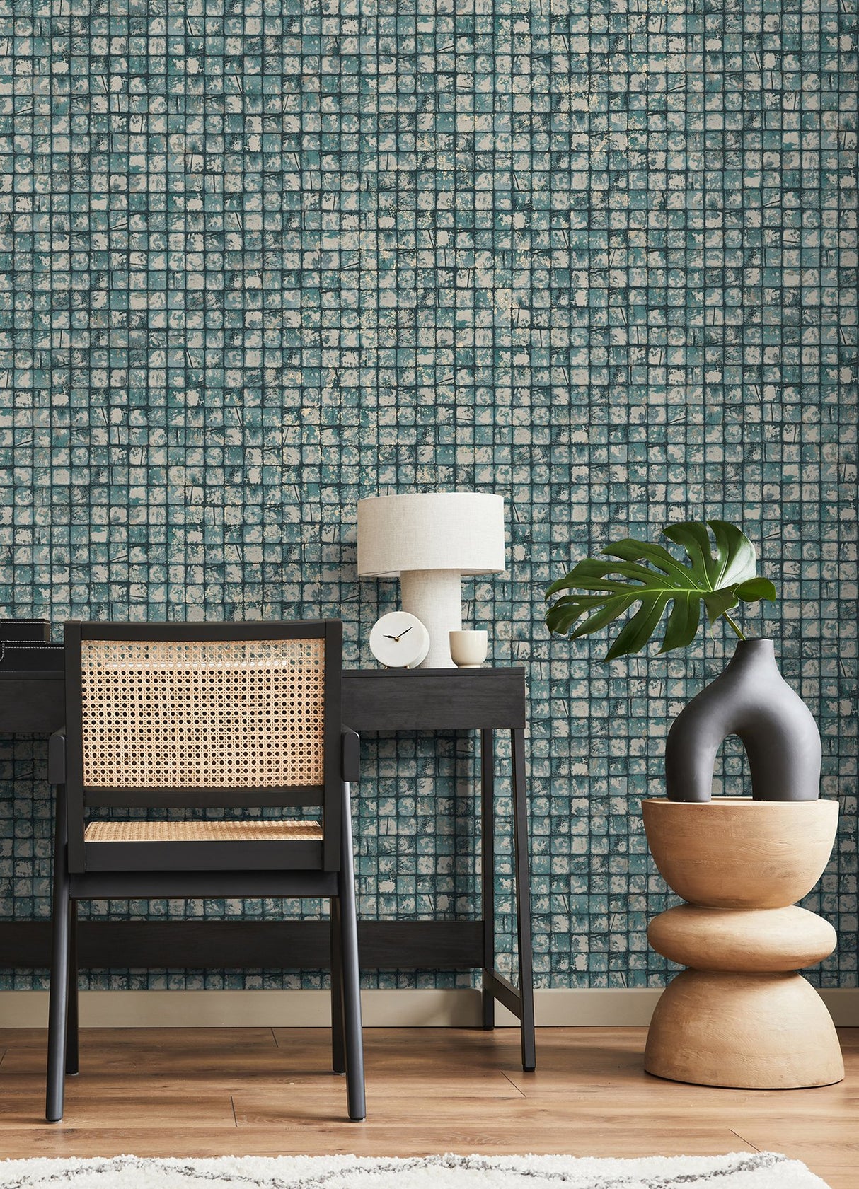 Kingsley Blue Tiled Wallpaper with Metallic Textured Geometric Tile Pattern - Advantage 4125-26758