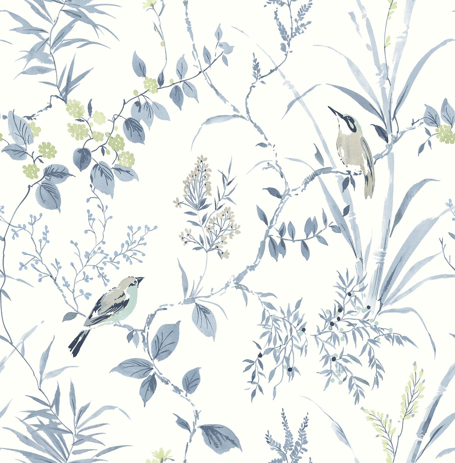 Imperial Garden Blueberry Botanical Wallpaper with Birds Motif - Chesapeake 4134-26990