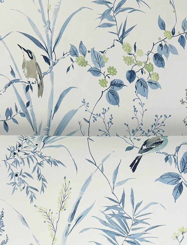 Imperial Garden Blueberry Botanical Wallpaper with Birds Motif - Chesapeake 4134-26990