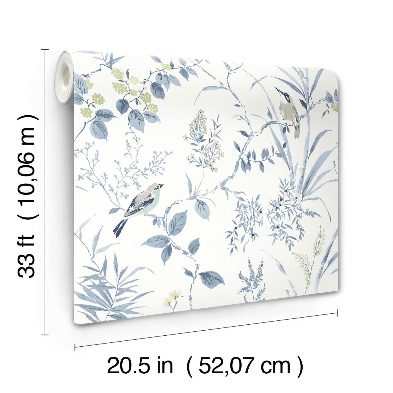 Imperial Garden Blueberry Botanical Wallpaper with Birds Motif - Chesapeake 4134-26990