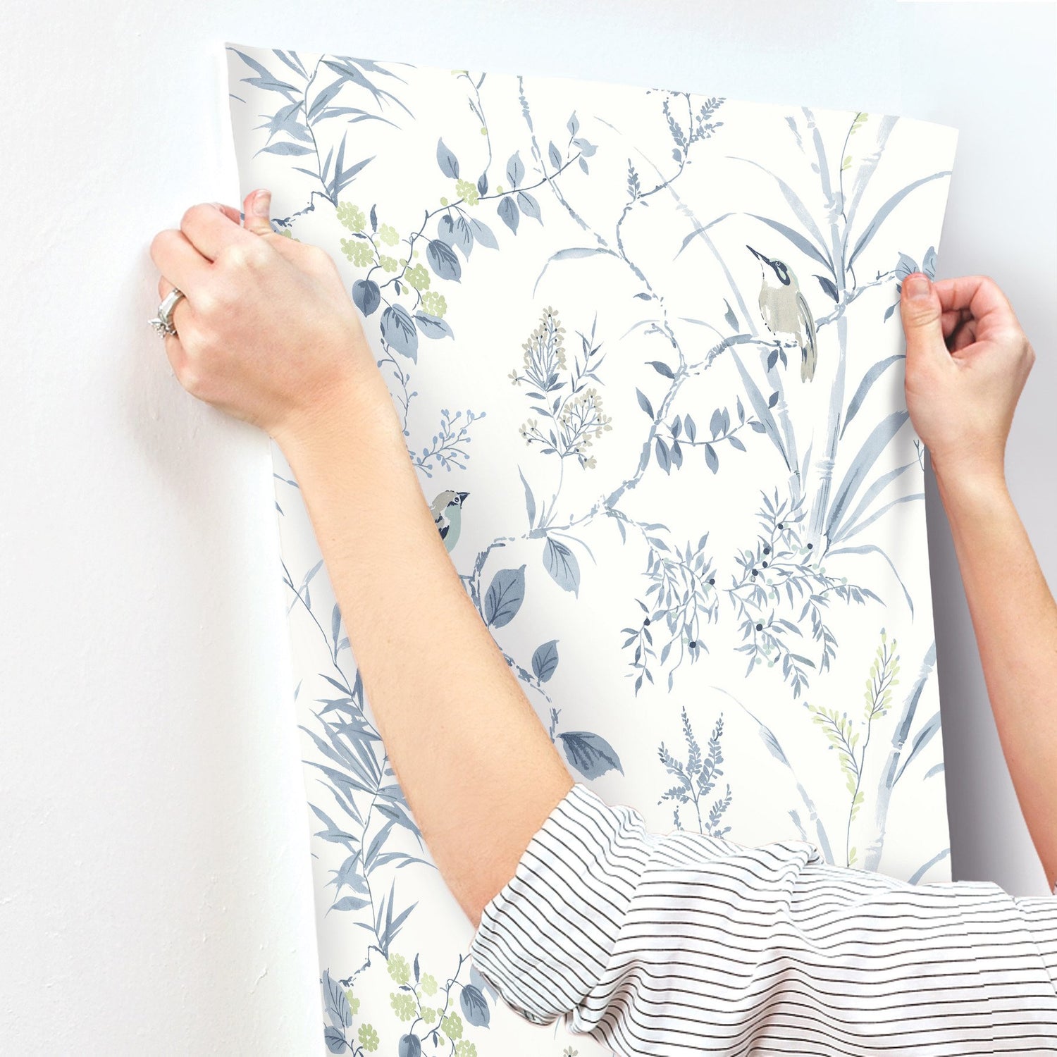 Imperial Garden Blueberry Botanical Wallpaper with Birds Motif - Chesapeake 4134-26990