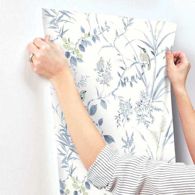 Imperial Garden Blueberry Botanical Wallpaper with Birds Motif - Chesapeake 4134-26990