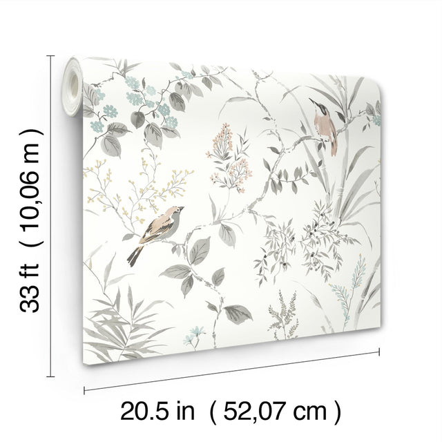 Imperial Garden Neutral Botanical Wallpaper with Birds Motif - Chesapeake 4134-26991