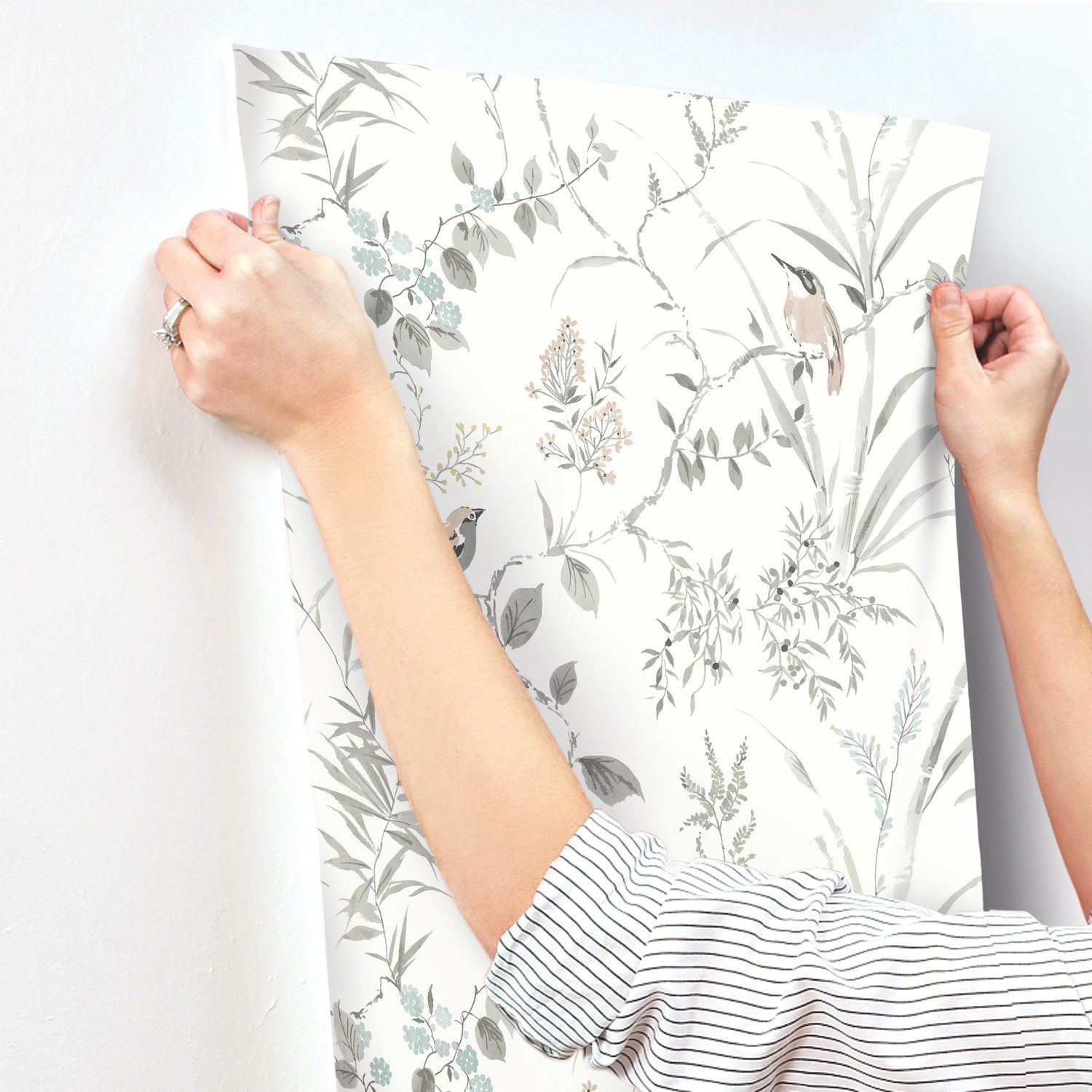 Imperial Garden Neutral Botanical Wallpaper with Birds Motif - Chesapeake 4134-26991