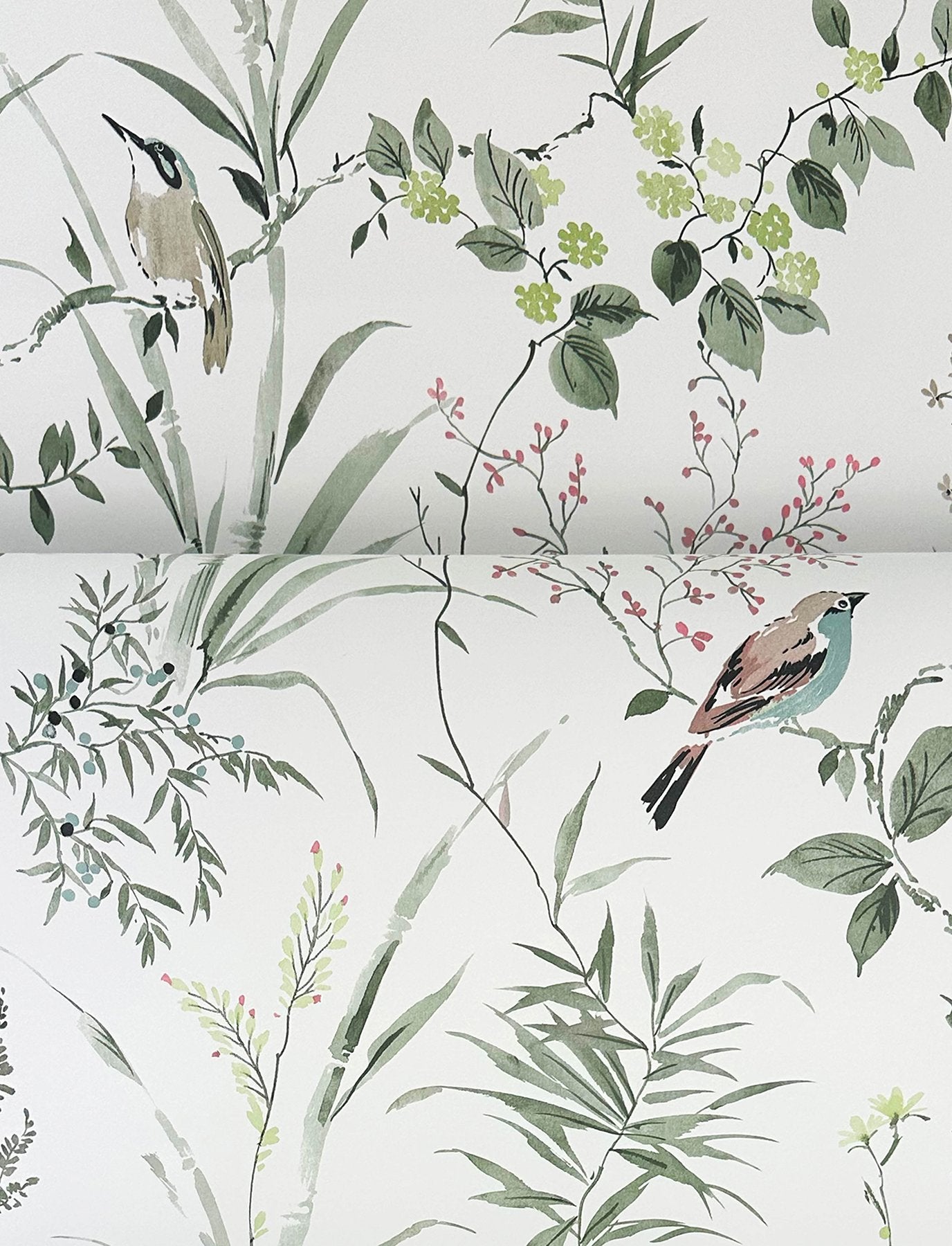Imperial Garden Moss Botanical Wallpaper with Birds Motif - Chesapeake 4134-26992
