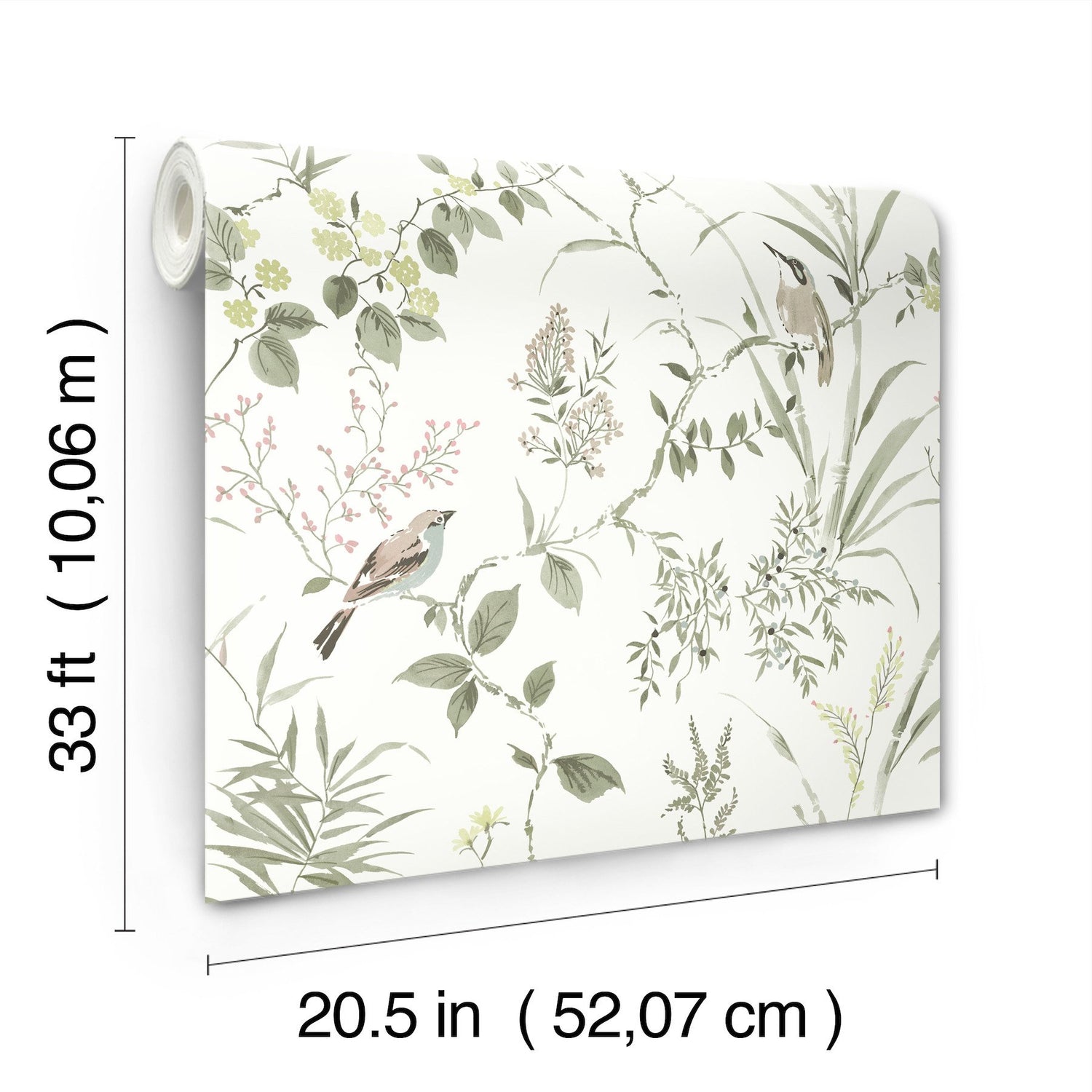 Imperial Garden Moss Botanical Wallpaper with Birds Motif - Chesapeake 4134-26992