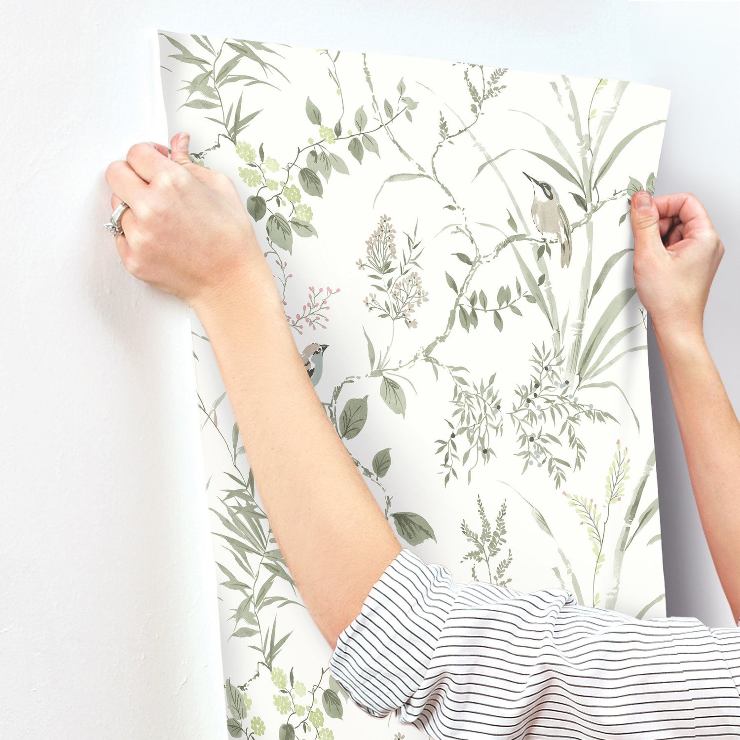 Imperial Garden Moss Botanical Wallpaper with Birds Motif - Chesapeake 4134-26992