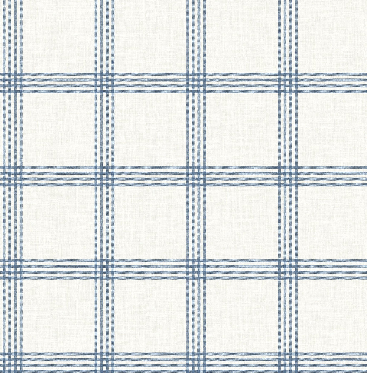 Twain Denim Plaid Wallpaper with Navy Pinstripe Grid on Cream Faux Linen - Chesapeake 4134-26993