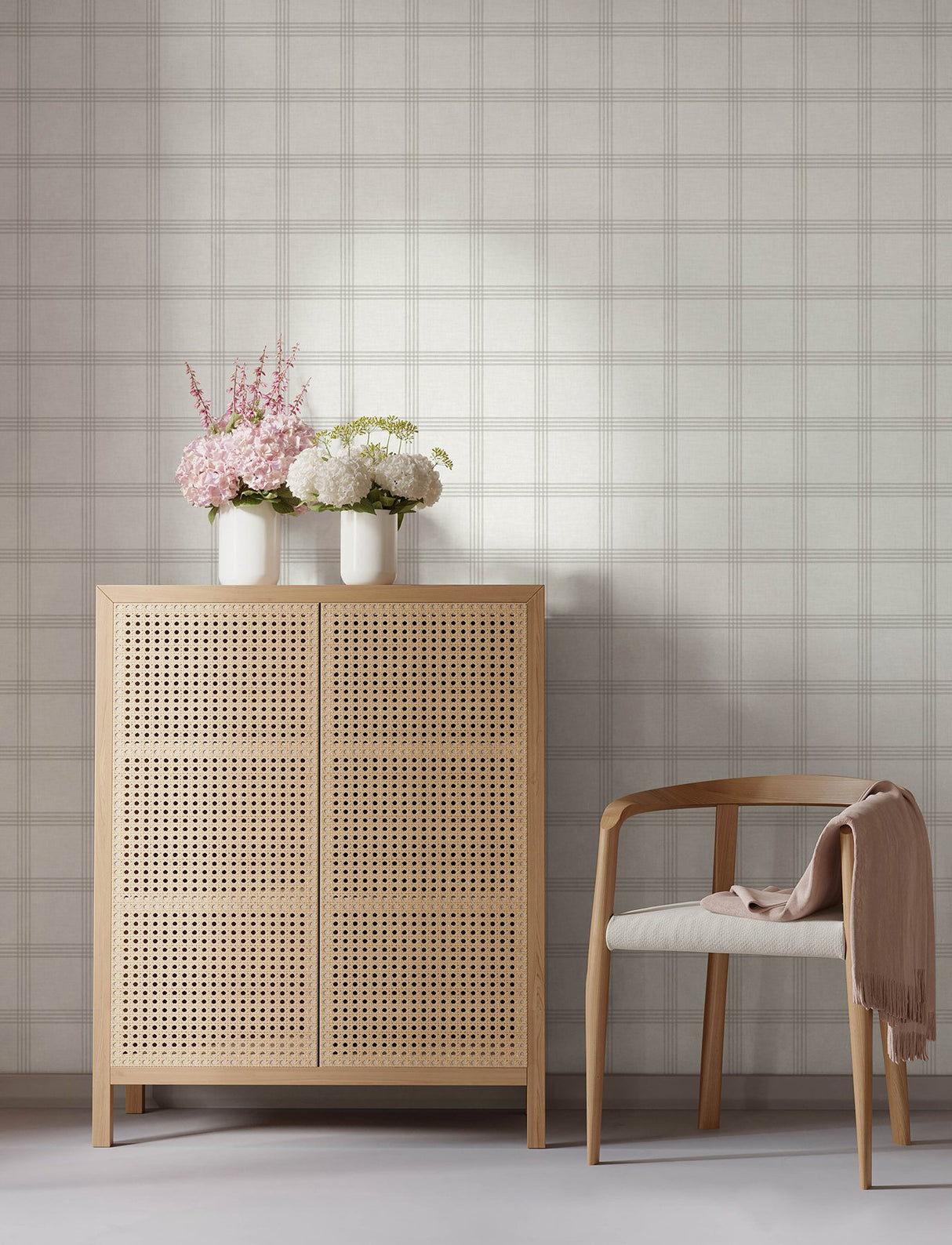 Twain Light Grey Plaid Wallpaper with Farmhouse Plaids Pattern - Chesapeake 4134-26994