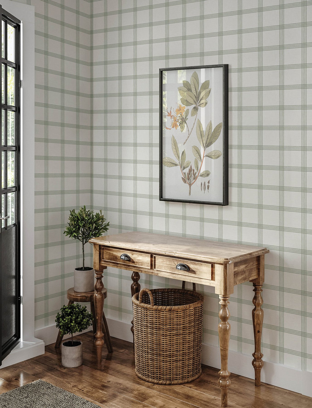 Twain Green Plaid Wallpaper with Farmhouse Graphic Plaid Pattern - Chesapeake 4134-26996