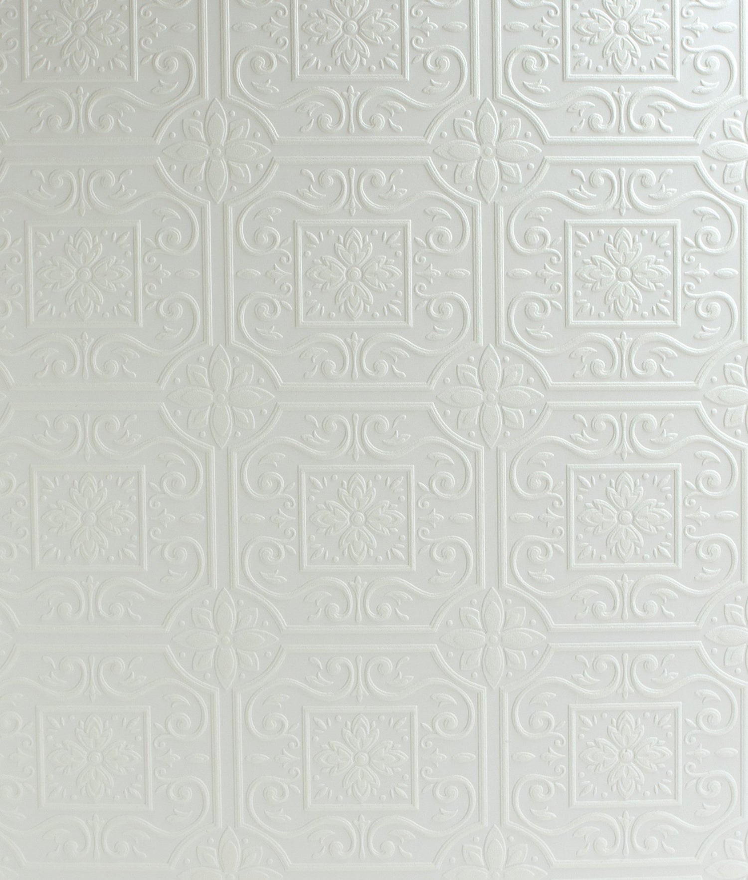 Ibold White Tin Ceiling Scroll Paintable Wallpaper with Geometric Graphics Motif - Chesapeake 4134-59001