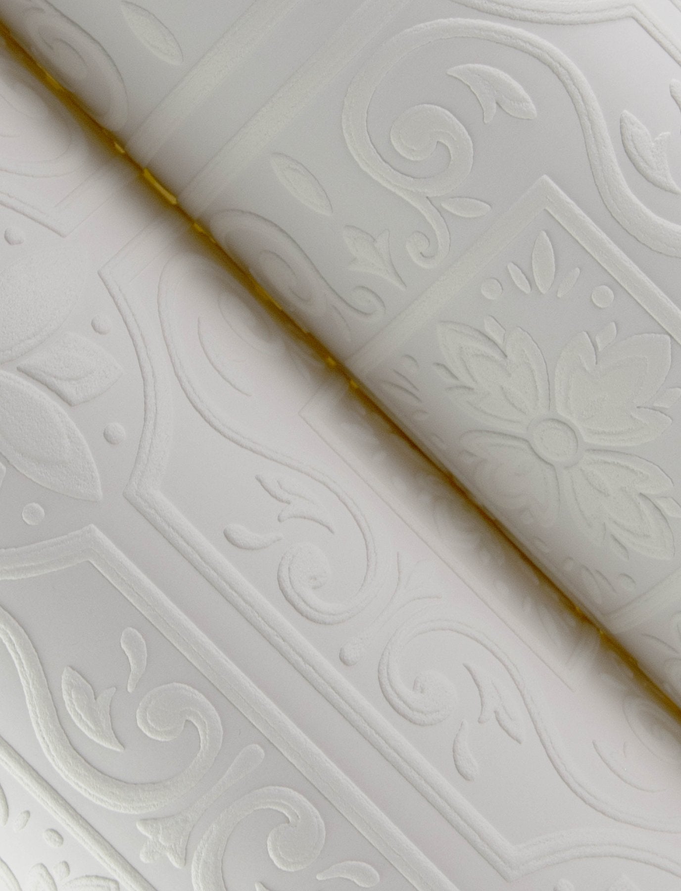 Ibold White Tin Ceiling Scroll Paintable Wallpaper with Geometric Graphics Motif - Chesapeake 4134-59001