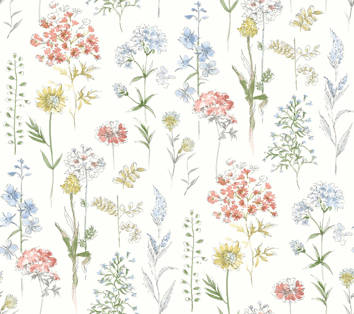 Bergamot Multicolor Wildflower Wallpaper with Botanical Floral Pattern, Country Style - Chesapeake 4134-72500