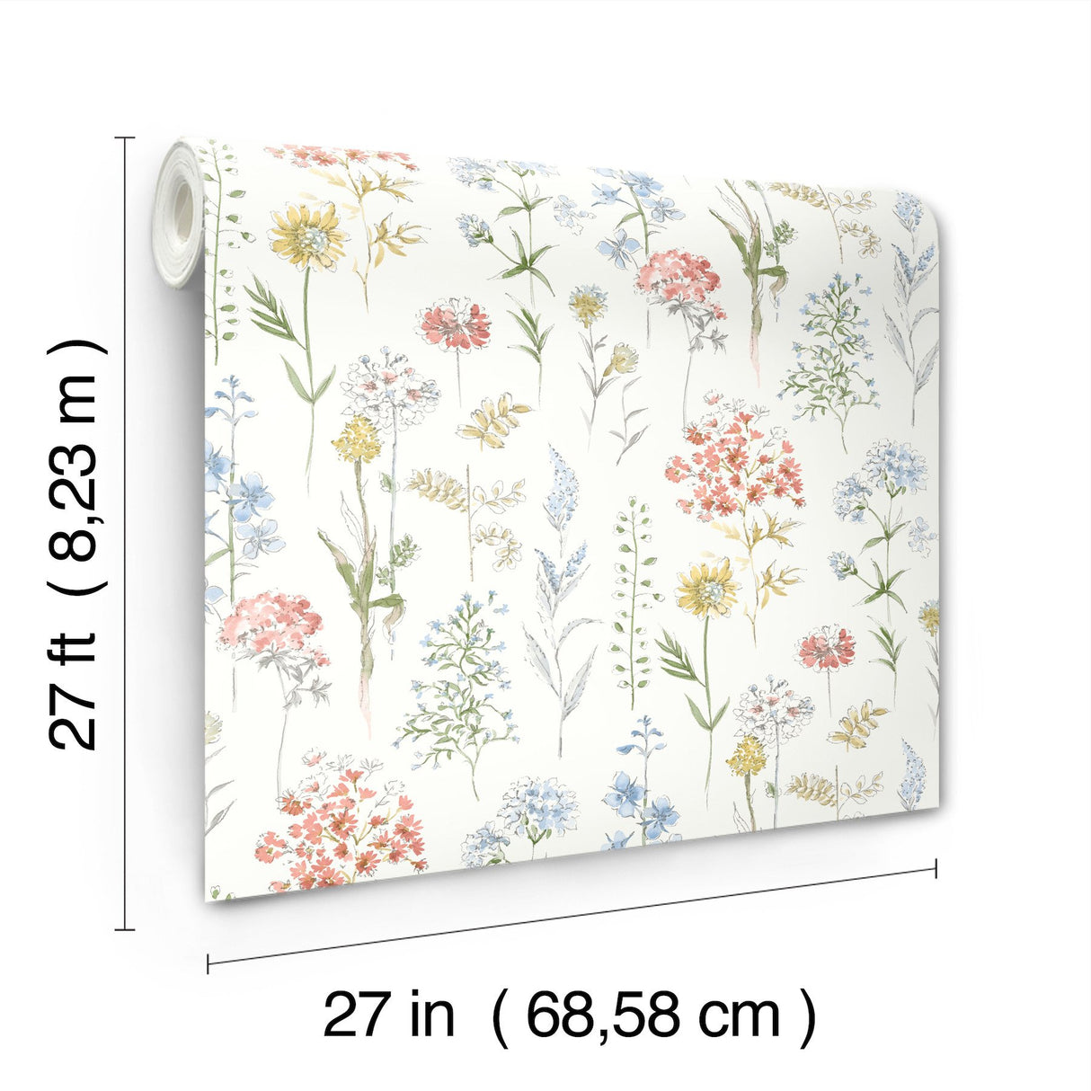 Bergamot Multicolor Wildflower Wallpaper with Botanical Floral Pattern, Country Style - Chesapeake 4134-72500