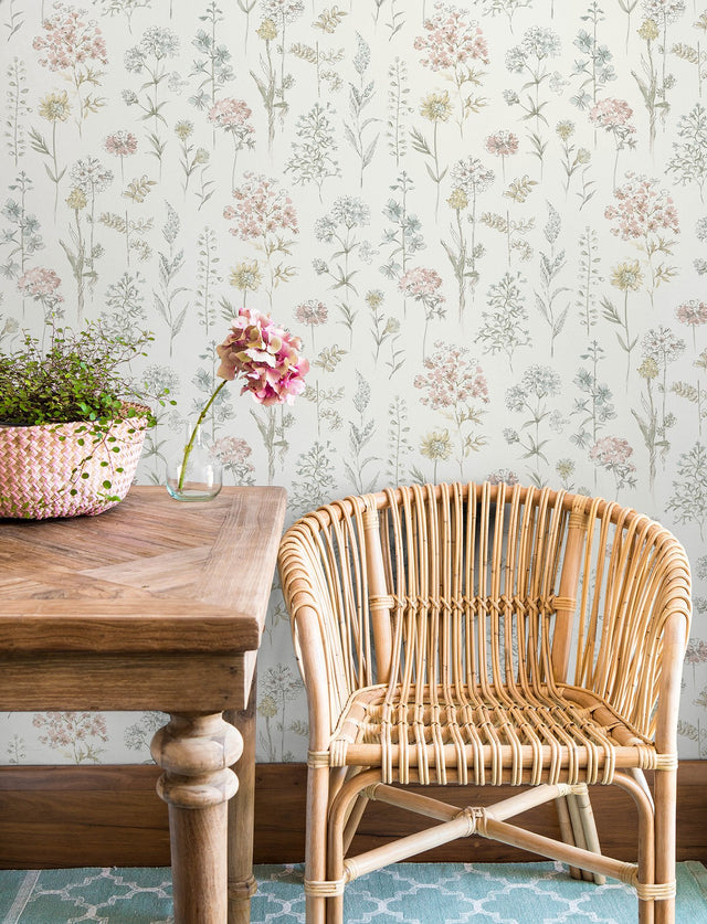 Bergamot Pastel Wildflower Wallpaper with Watercolor Botanical Pattern, Country Style - Chesapeake 4134-72503