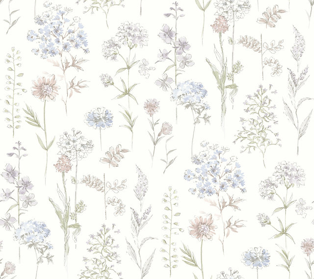 Bergamot Lavender Wildflower Wallpaper with Botanical Watercolor Floral Pattern - Chesapeake 4134-72504
