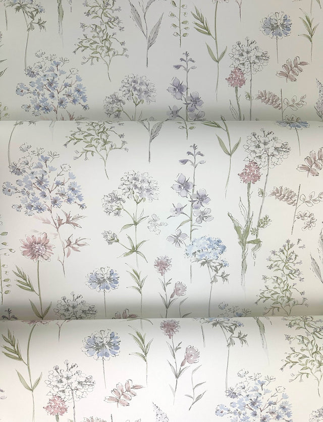 Bergamot Lavender Wildflower Wallpaper with Botanical Watercolor Floral Pattern - Chesapeake 4134-72504
