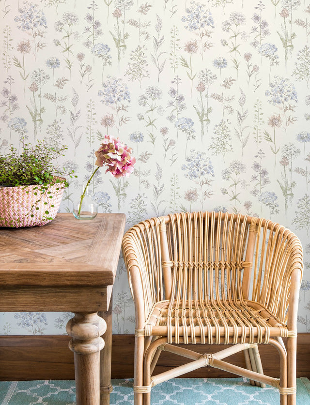 Bergamot Lavender Wildflower Wallpaper with Botanical Watercolor Floral Pattern - Chesapeake 4134-72504