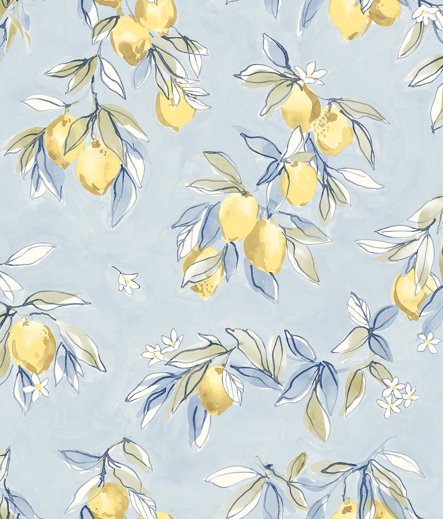 Lemonade Light Blue Citrus Wallpaper with Farmhouse Fruit Motif - Chesapeake 4134-72506