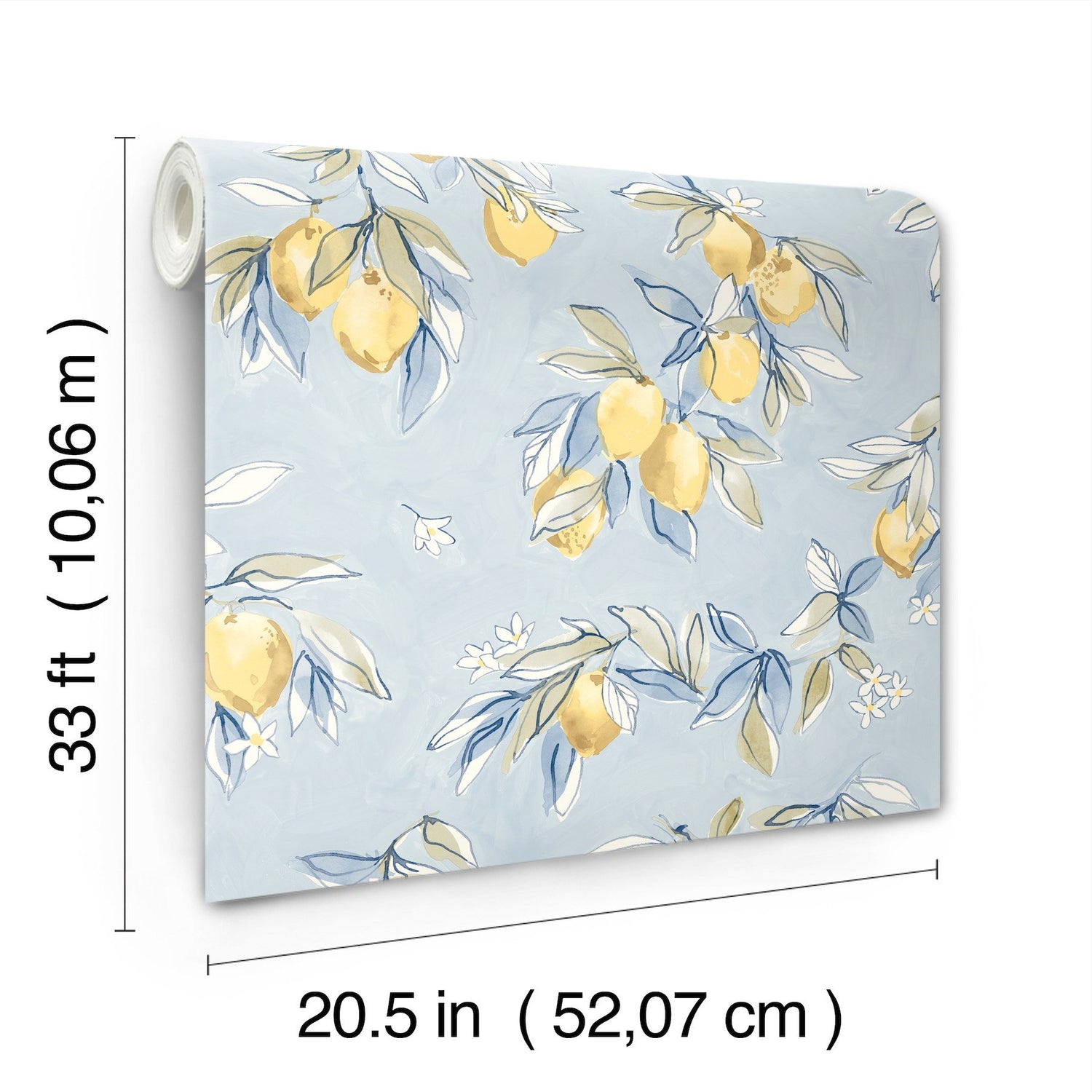 Lemonade Light Blue Citrus Wallpaper with Farmhouse Fruit Motif - Chesapeake 4134-72506