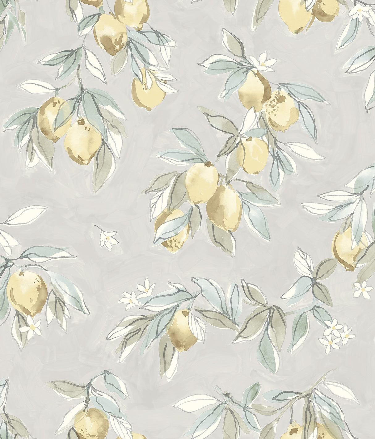 Lemonade Grey Citrus Wallpaper with Farmhouse Fruit Motif - Chesapeake 4134-72507