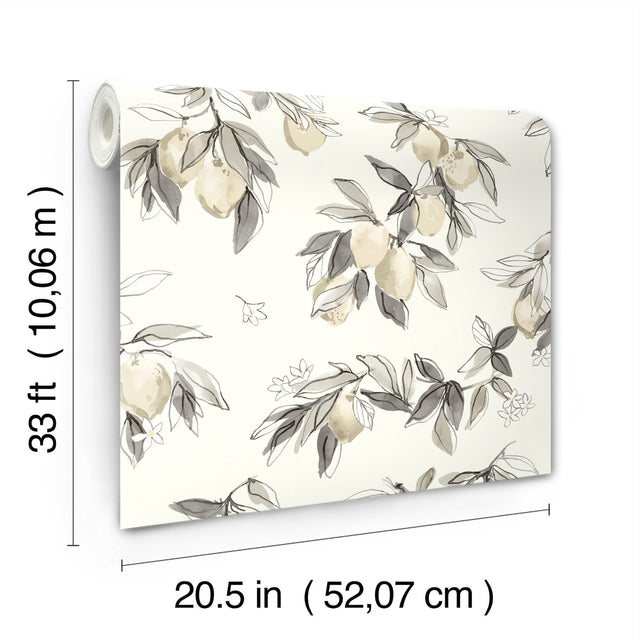 Lemonade Charcoal Citrus Wallpaper with Farmhouse Fruit Botanical Pattern - Chesapeake 4134-72509