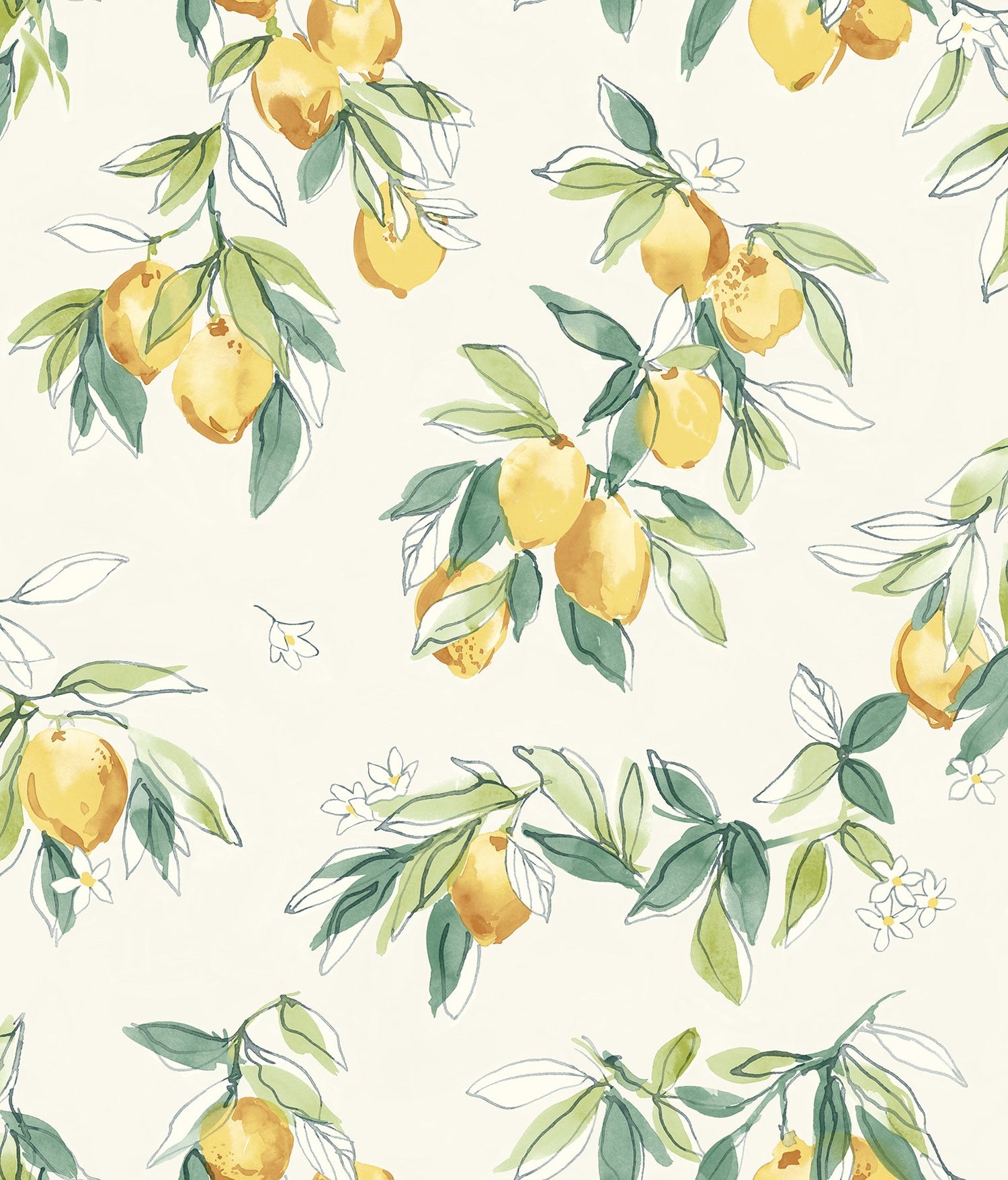 Lemonade Yellow Citrus Wallpaper with Farmhouse Fruit Botanical Motif - Chesapeake 4134-72510