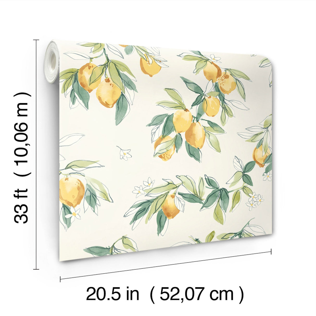 Lemonade Yellow Citrus Wallpaper with Farmhouse Fruit Botanical Motif - Chesapeake 4134-72510