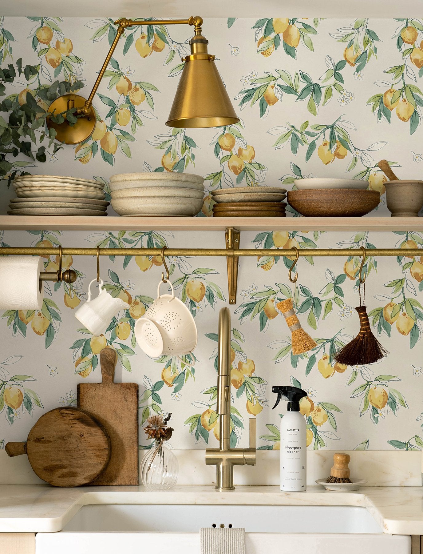Lemonade Yellow Citrus Wallpaper with Farmhouse Fruit Botanical Motif - Chesapeake 4134-72510
