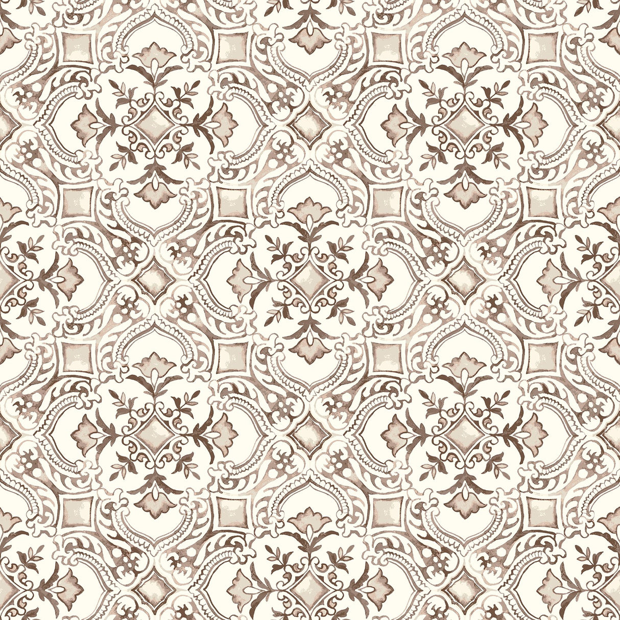 Marjoram Blush Floral Tile Wallpaper with Global Geometric Motif - Chesapeake 4134-72514