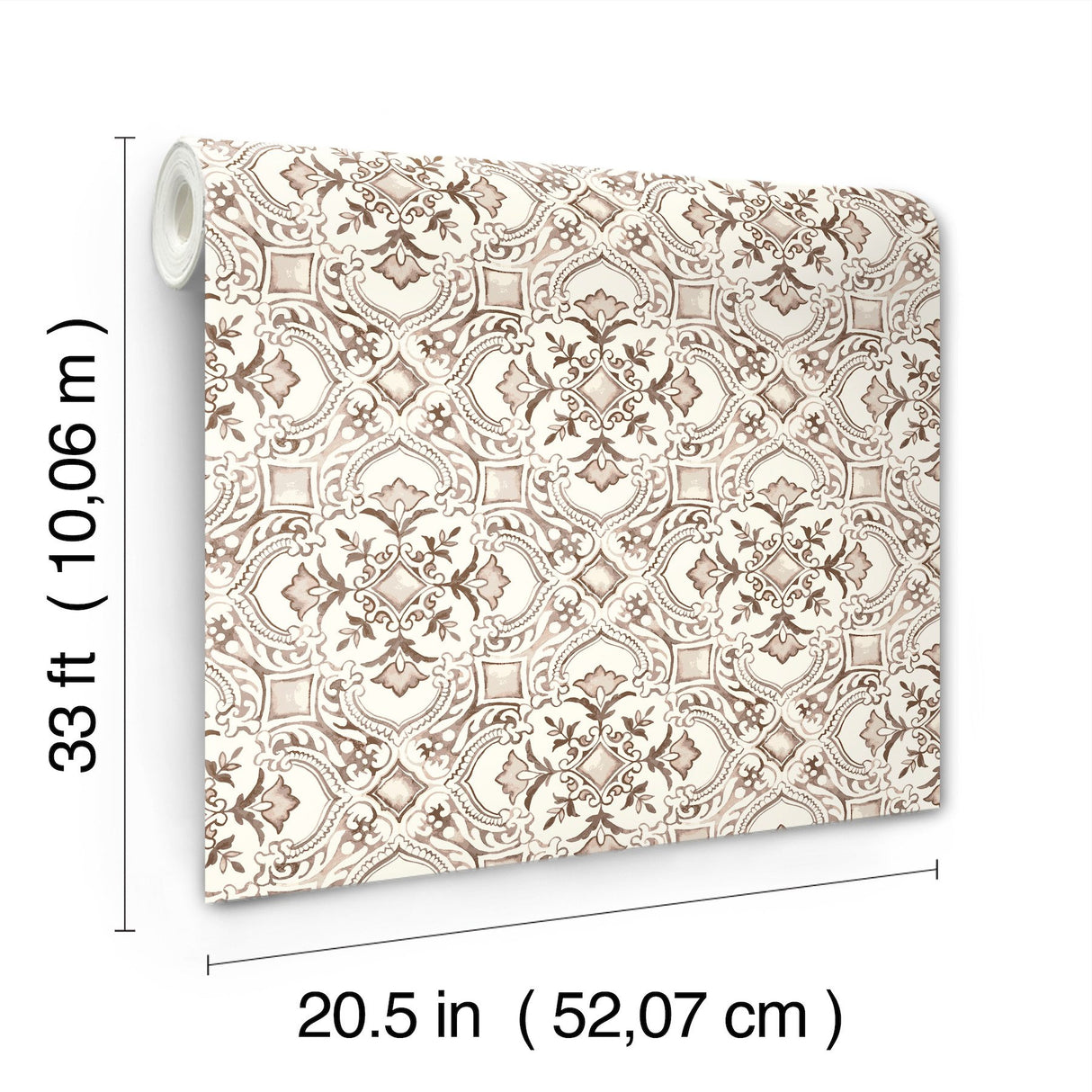 Marjoram Blush Floral Tile Wallpaper with Global Geometric Motif - Chesapeake 4134-72514