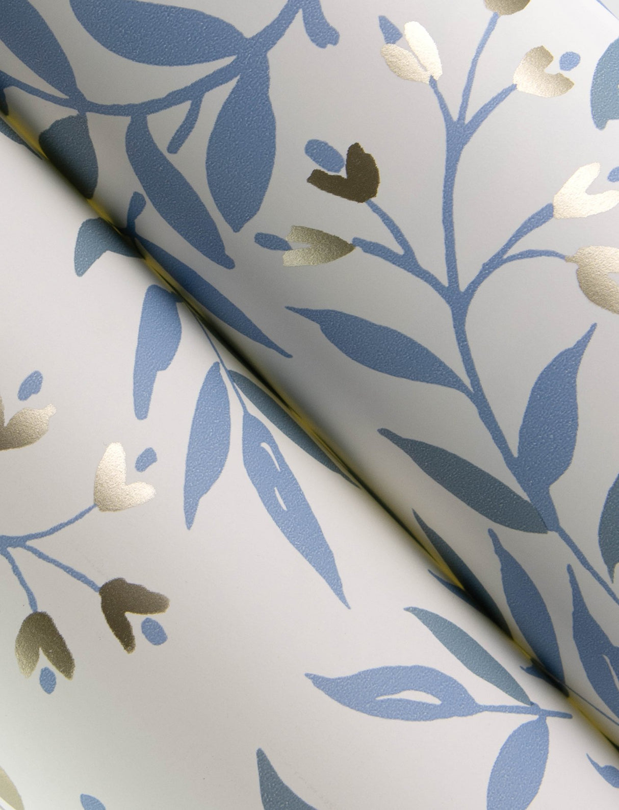 Senna Blue Budding Vines Wallpaper with Metallic Botanical Vines - Chesapeake 4134-72521