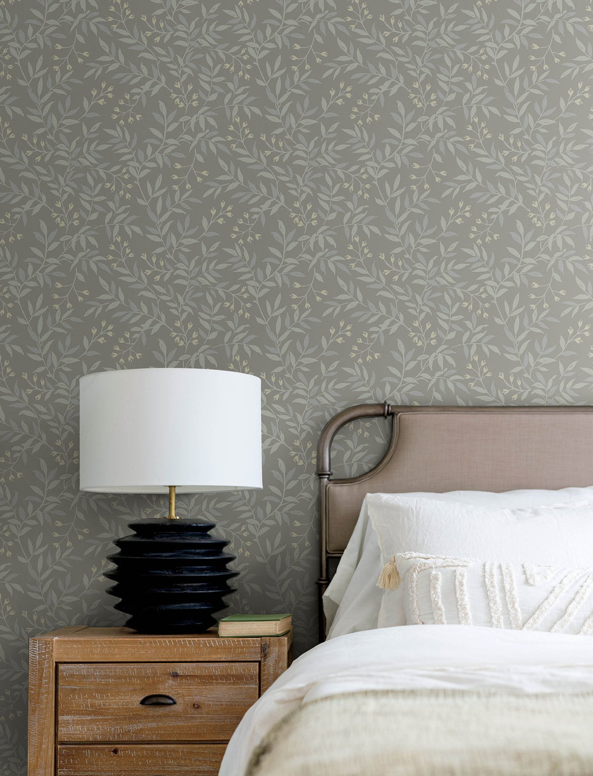 Senna Silver Budding Vines Wallpaper with Metallic Botanical Vine Pattern - Chesapeake 4134-72522