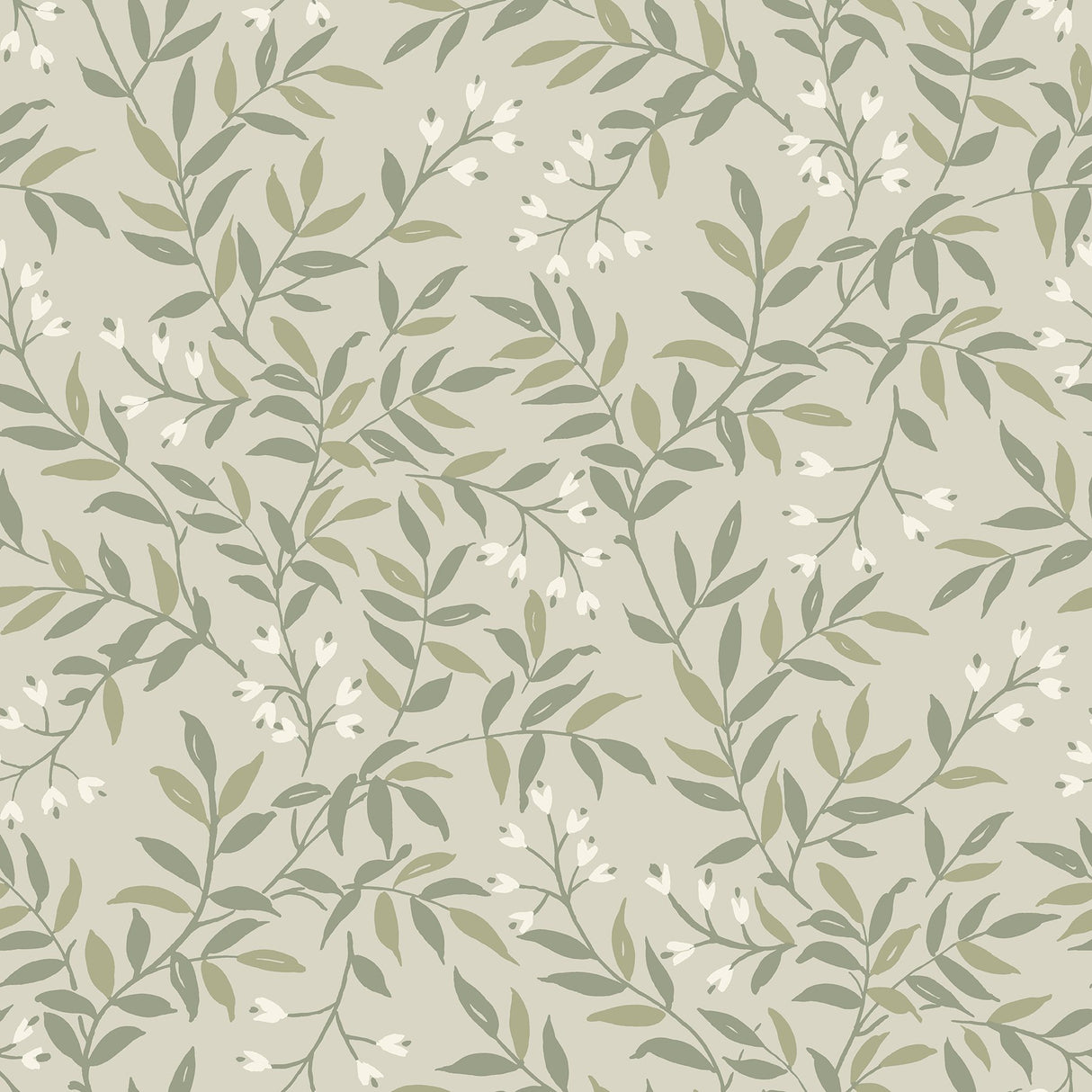 Senna Green Budding Vines Wallpaper with Botanical Vine Pattern, Farmhouse Style - Chesapeake 4134-72523