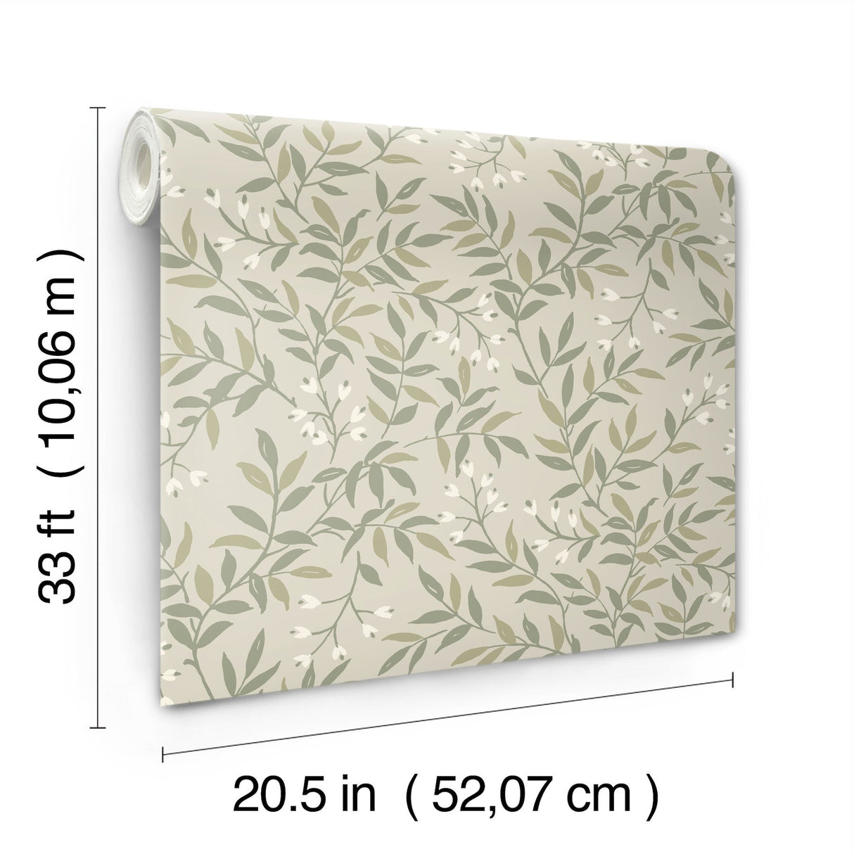 Senna Green Budding Vines Wallpaper with Botanical Vine Pattern, Farmhouse Style - Chesapeake 4134-72523
