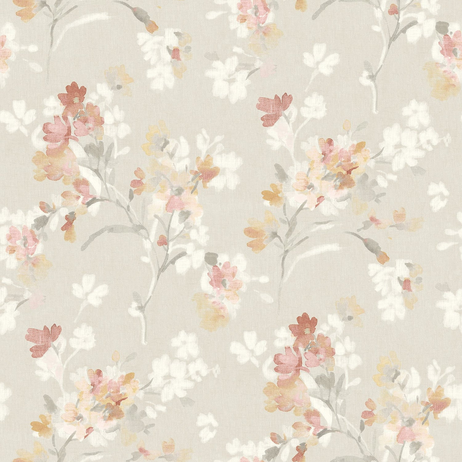 Azalea Ruby Floral Branches Wallpaper with Botanical Farmhouse Style - Brewster 4134-72524