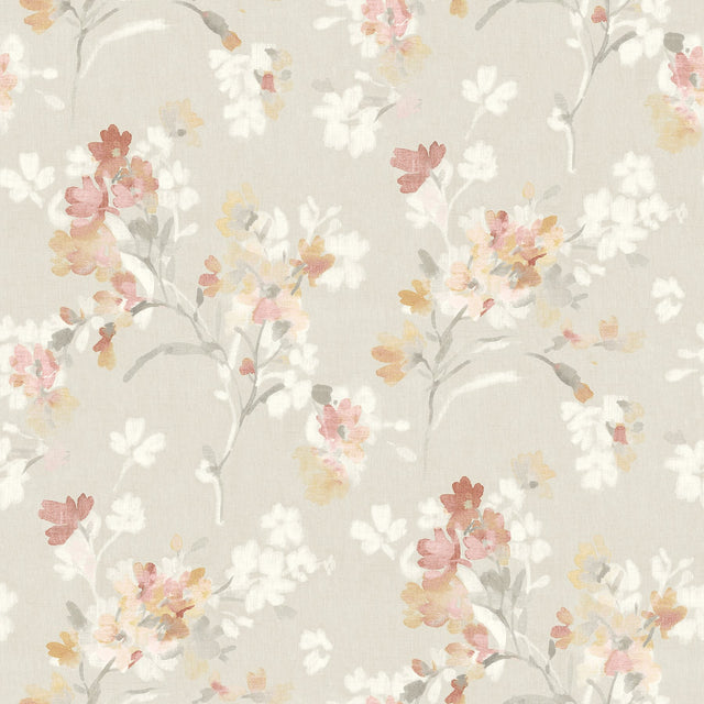 Azalea Ruby Floral Branches Wallpaper with Botanical Farmhouse Style - Brewster 4134-72524