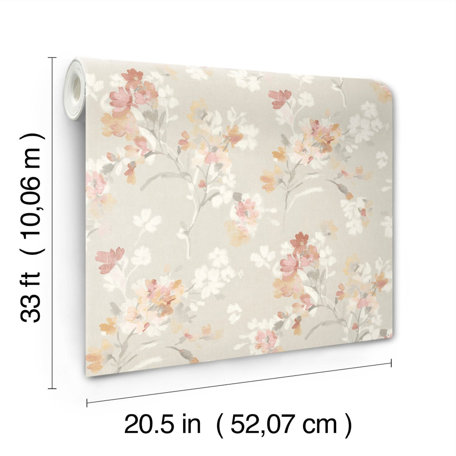 Azalea Ruby Floral Branches Wallpaper with Botanical Farmhouse Style - Brewster 4134-72524