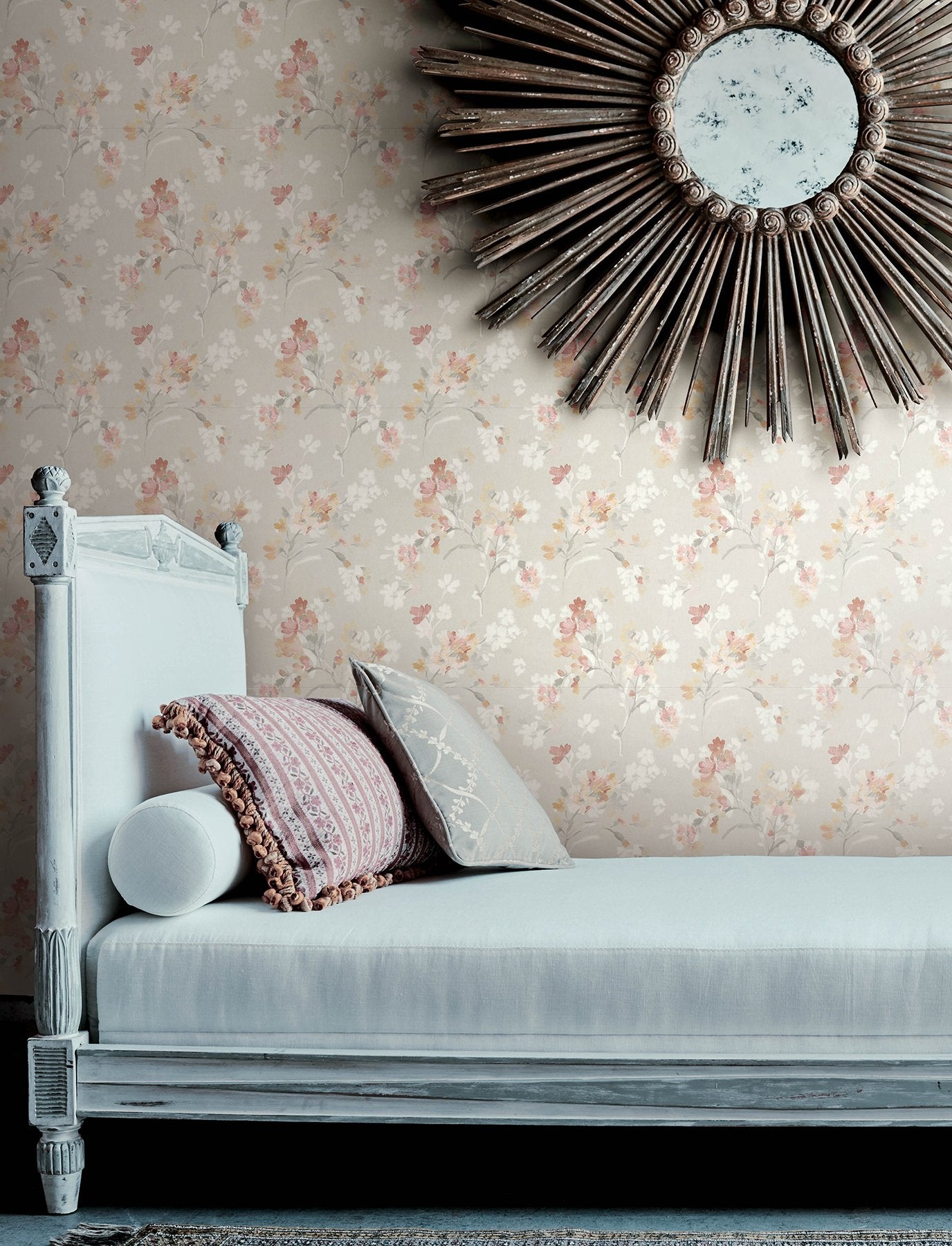 Azalea Ruby Floral Branches Wallpaper with Botanical Farmhouse Style - Brewster 4134-72524