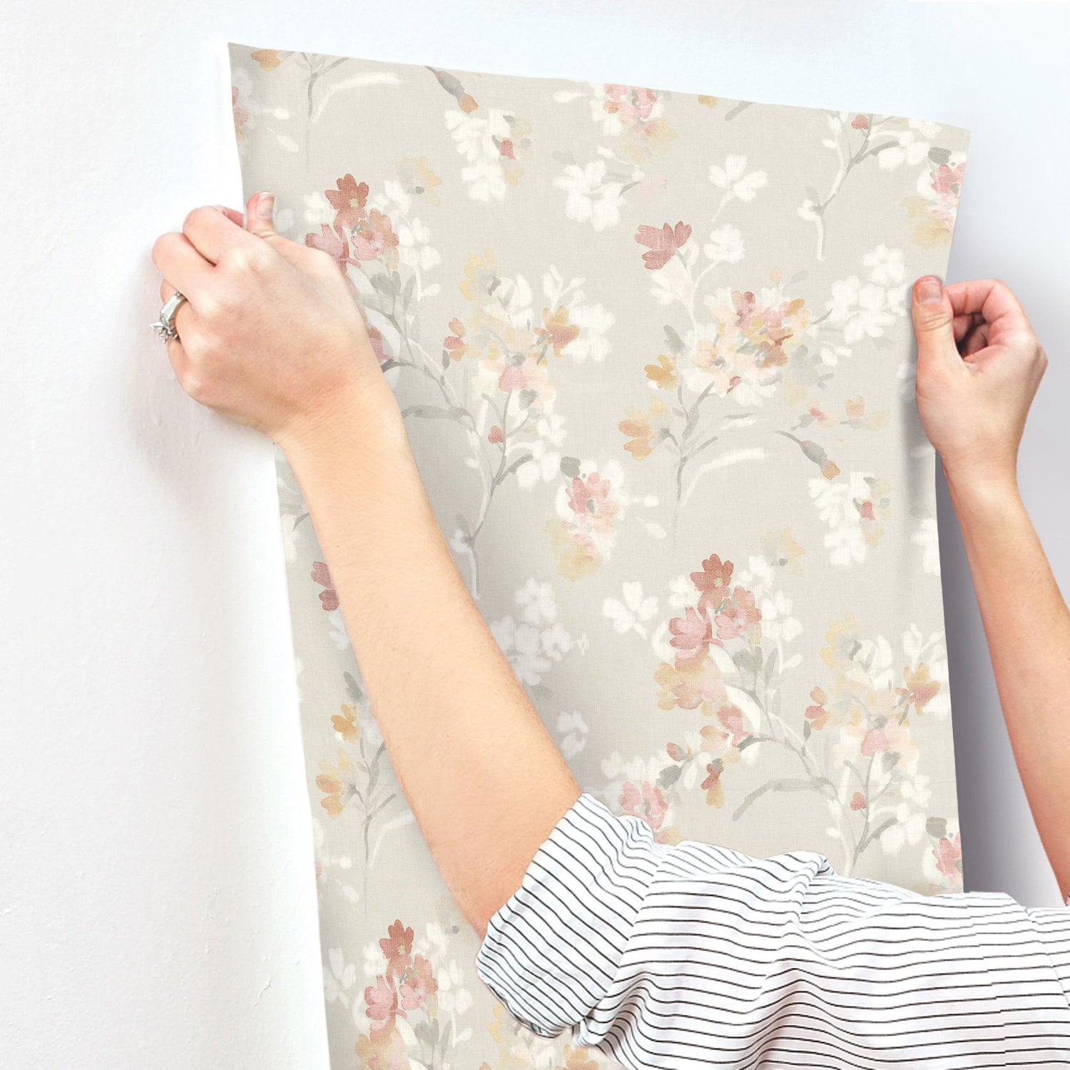 Azalea Ruby Floral Branches Wallpaper with Botanical Farmhouse Style - Brewster 4134-72524