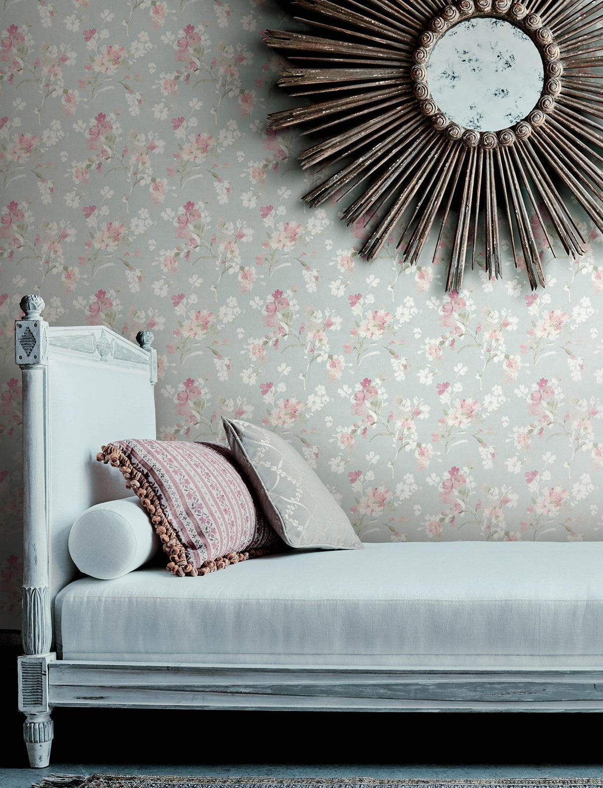 Azalea Fuchsia Floral Branches Wallpaper with Botanical Flowers Pattern, Farmhouse Sure Strip - Chesapeake 4134-72525