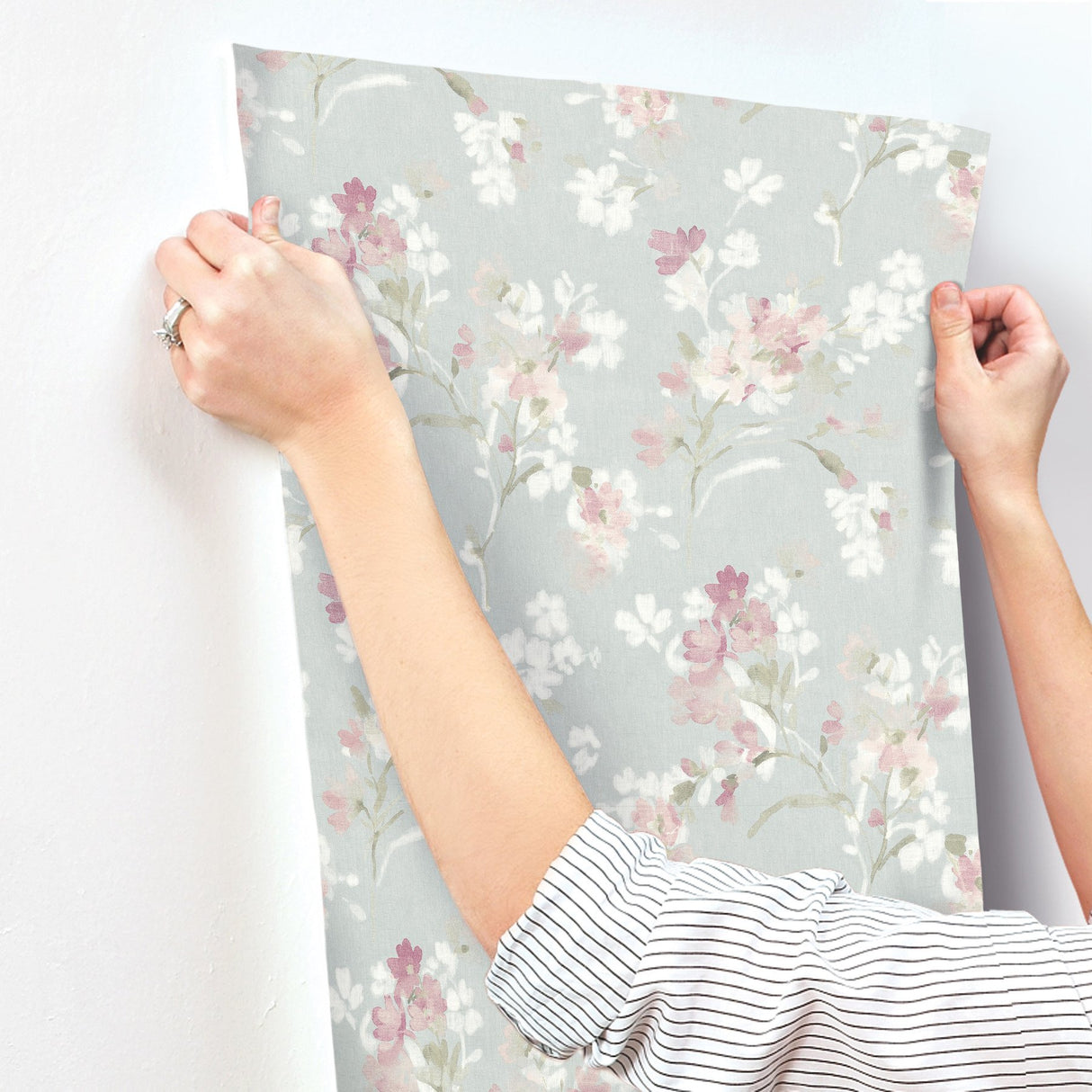 Azalea Fuchsia Floral Branches Wallpaper with Botanical Flowers Pattern, Farmhouse Sure Strip - Chesapeake 4134-72525