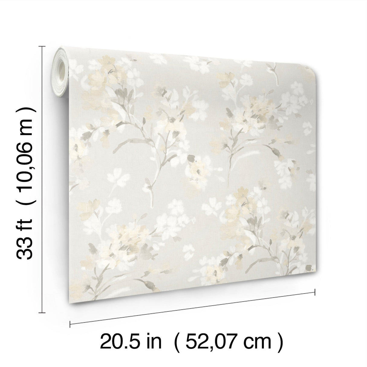 Azalea Neutral Floral Branches Wallpaper with Botanical Flowers Motif, Farmhouse Style - Chesapeake 4134-72527