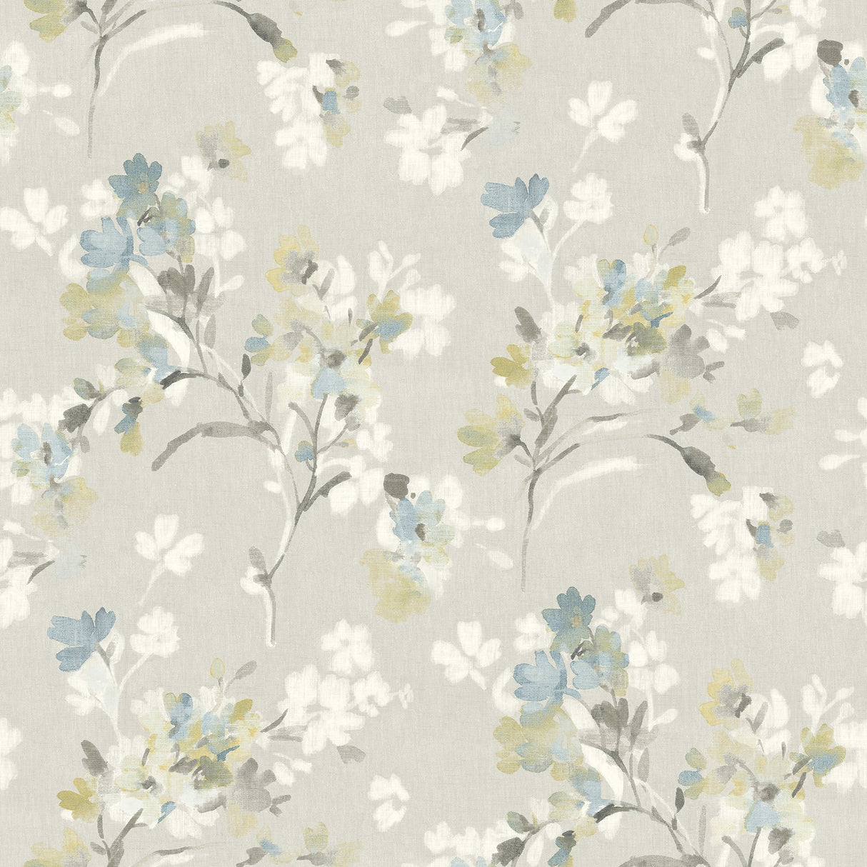 Azalea Light Grey Floral Branches Wallpaper with Botanical Flowers Motif - Chesapeake 4134-72528