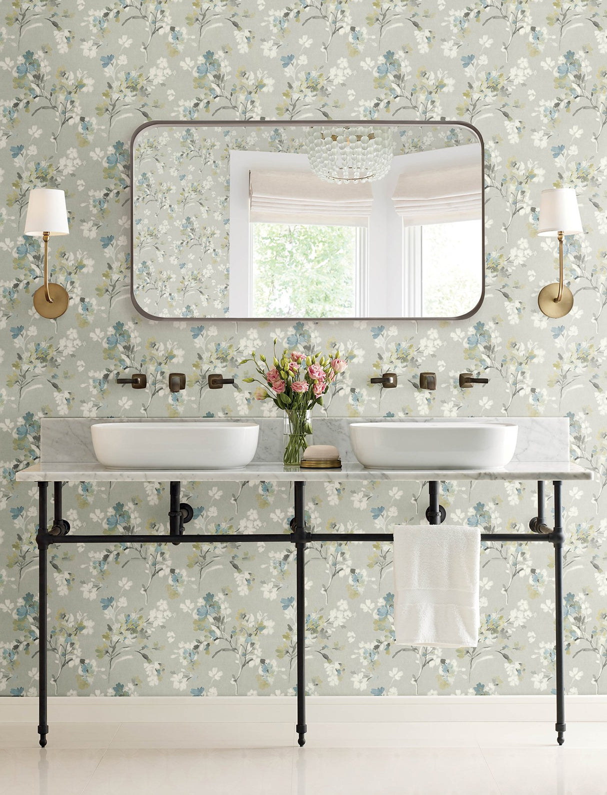 Azalea Light Grey Floral Branches Wallpaper with Botanical Flowers Motif - Chesapeake 4134-72528