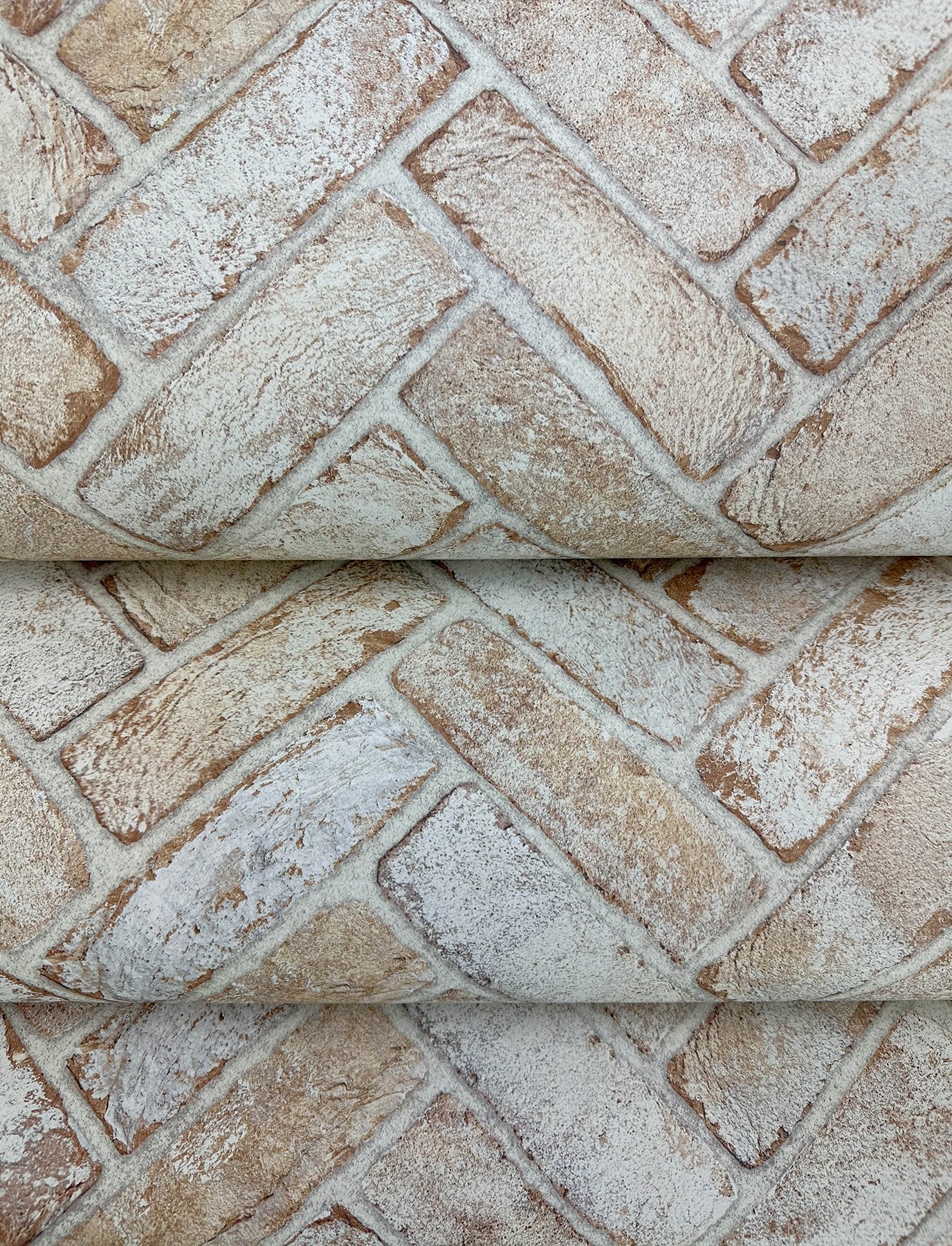 Canelle Rust Brick Herringbone Wallpaper with Country Rustic Sure Strip Texture - Chesapeake 4134-72530