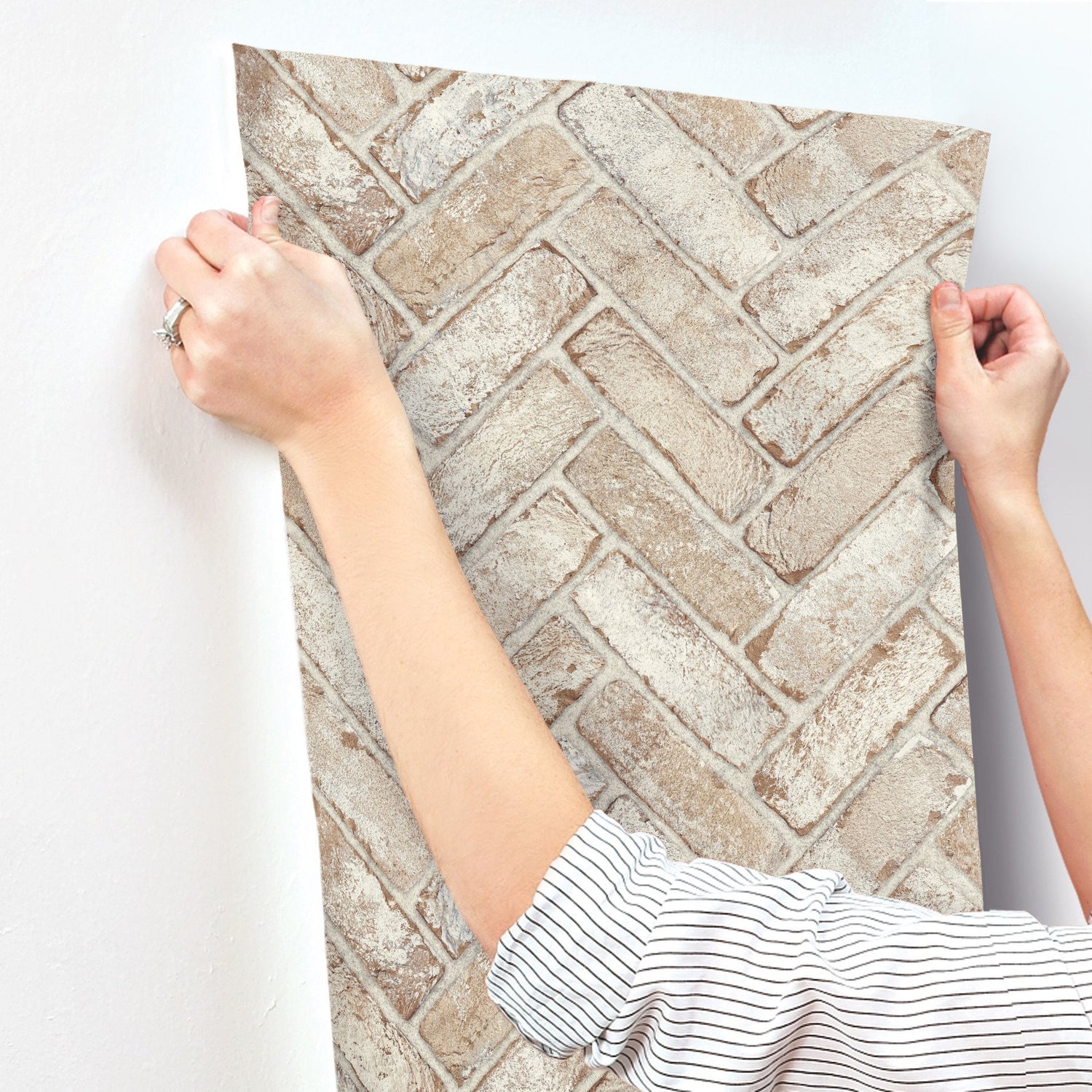 Canelle Rust Brick Herringbone Wallpaper with Country Rustic Sure Strip Texture - Chesapeake 4134-72530