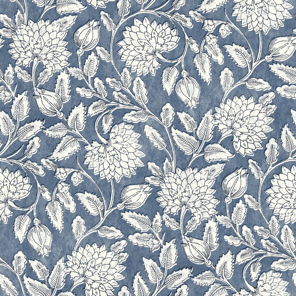 Vadouvan Navy Jacobean Trail Wallpaper with Traditional Botanical Pattern - Chesapeake 4134-72535SAM