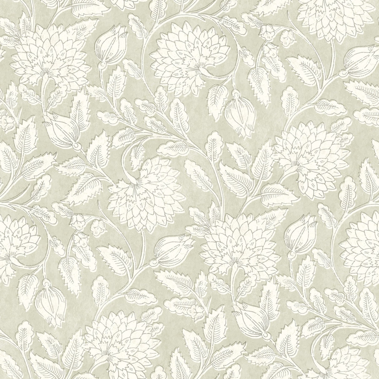 Vadouvan Sage Jacobean Trail Wallpaper with Botanical Jacobean Motif - Chesapeake 4134-72536